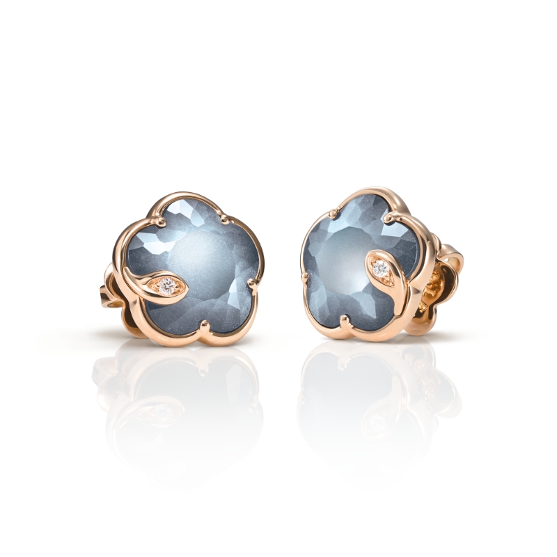18K ROSE GOLD PETIT JOLI LUNAIRE EARRINGS WITH LUNAR NIGHT GEM. GLD-2.93, DIA-0.02, OTHER-4.58