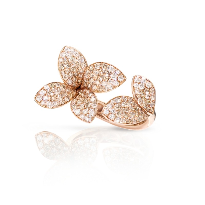 18K ROSE GOLD GIARDINI SEGRETI 6 LEAVES SM FLOWER RING W/C DIAMONDS  SIZE 14. GLD-5.06 DIA-1.25