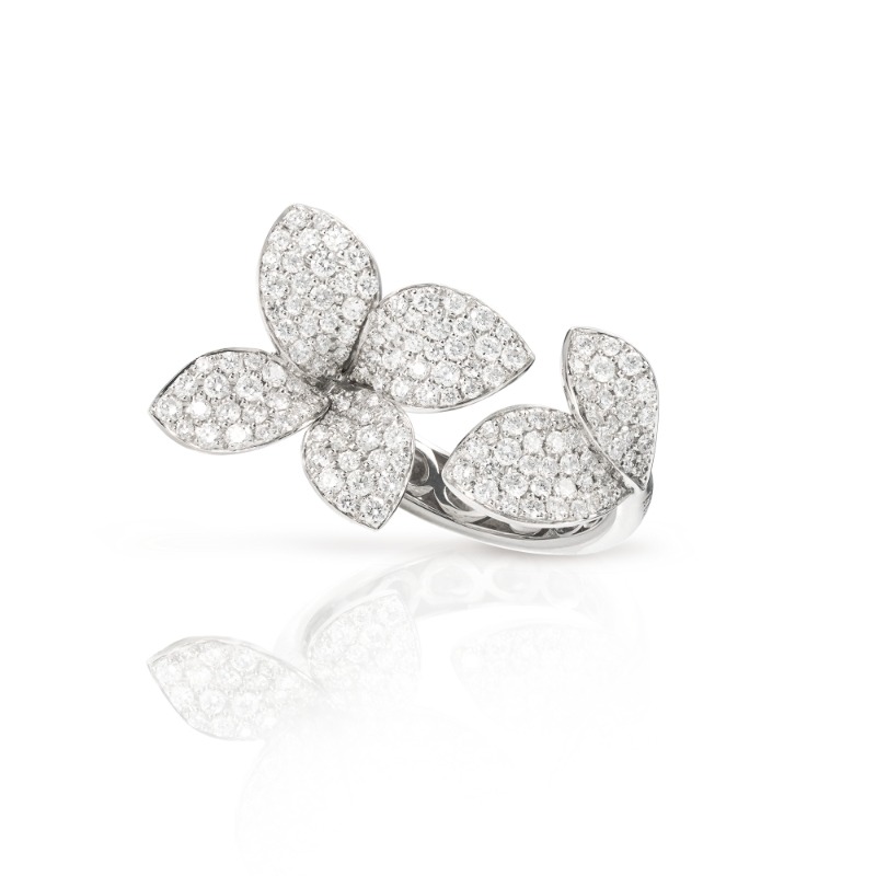 18K WHITE GOLD GIARDINI SEGRETI SIX LEAVES SM FLOWER RING WITH DIAMONDS (SIZE13). DIA-1.19