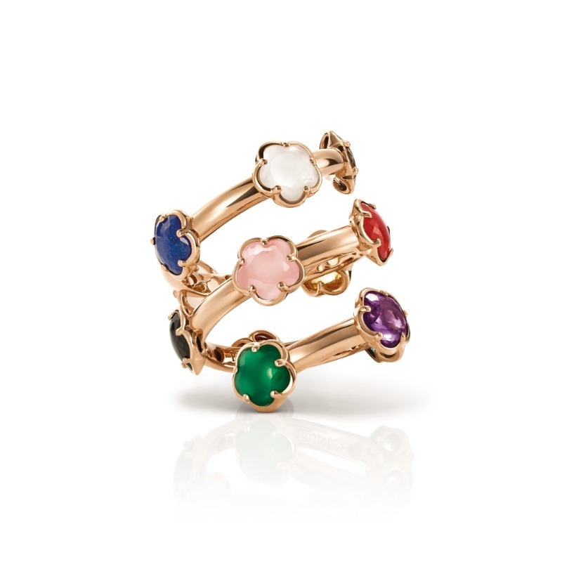 18K ROSE GOLD FIGLIA DEI FIORI RING WITH RAINBOW STONES (SIZE 15). DIA-0.01 OTHER-6.84 GLD-5.56