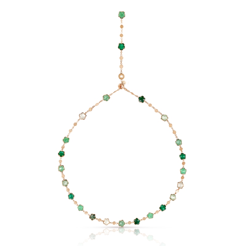 18K ROSE GOLD FIGLIA DEI FIORI NECKLACE WITH ASSTD. GREEN GEMSTONES. GLD-8.00 OTHER STONES-13.00
