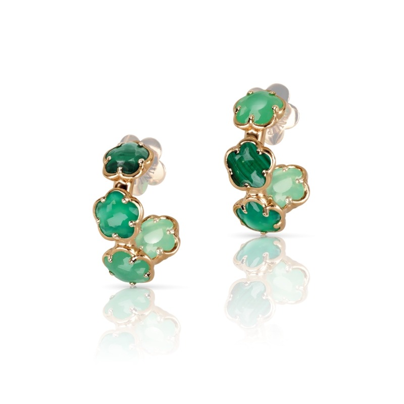 18K ROSE GOLD FIGLIA DEI FIORI EARRINGS W/ GREEN AGATE, MALACHITE, CHRYSOPRASE. GLD-WT 3.47
