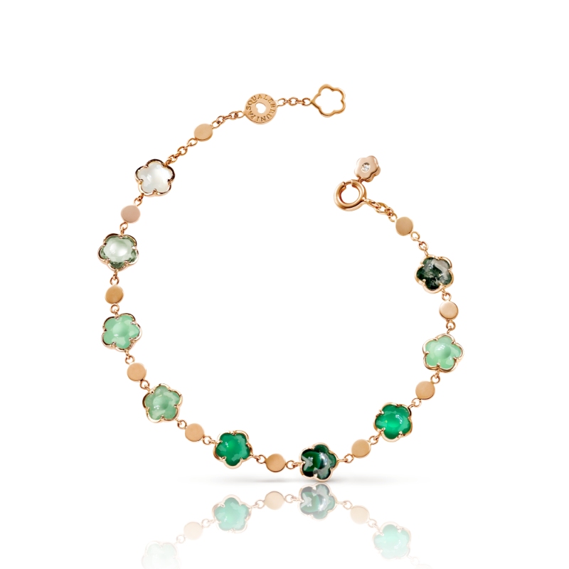18K ROSE GOLD FIGLIA DEI FIORI GREEN,LT.GREEN AND MOP STONES. BRACELET GLD-3.53 DIA-0.01, OTHER STONES 5.12