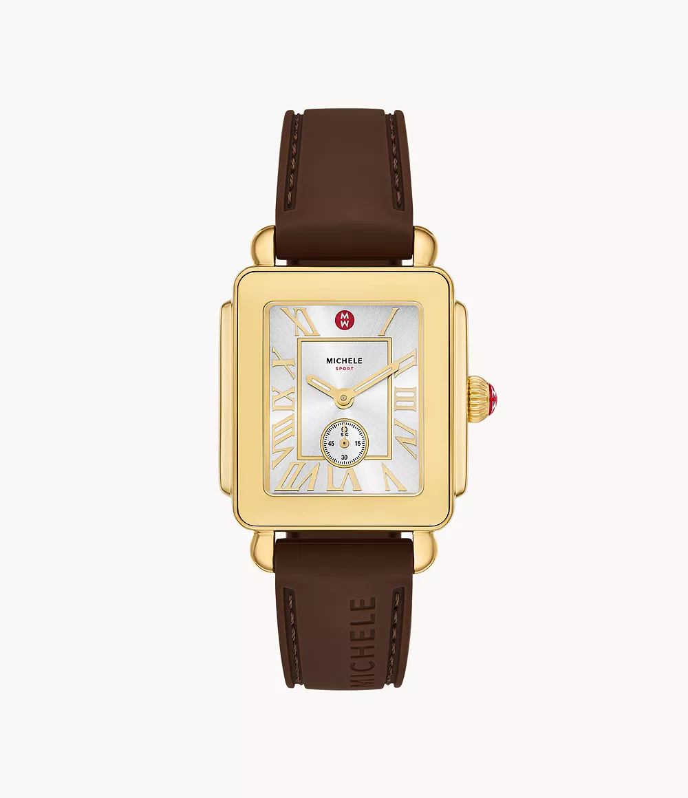 Deco Sport Mid Gold-Tone Brown Silicone Watch