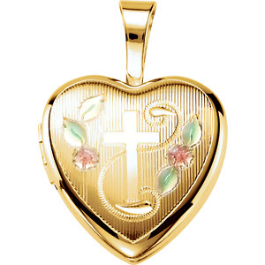 Gold Plated Sterling Silver Cross Heart Locket with Epoxy