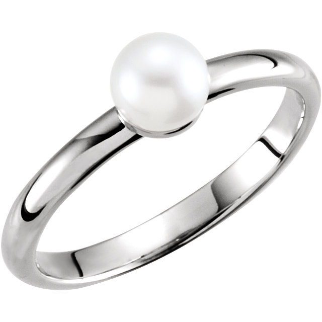 14K White 5.5-6mm Freshwater Cultured Pearl Ring