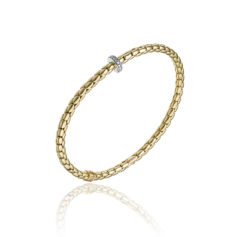 18K YELLOW GOLD STRETCH SPRING BRACELET WITH 0.10CT DIAMOND RING