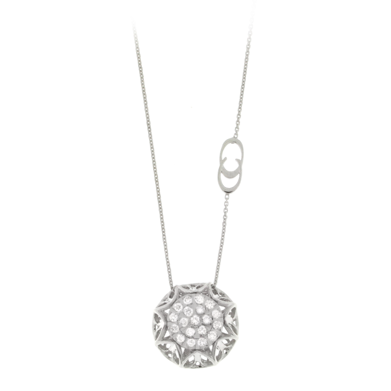 18K WHITE GOLD CALEIDOS DIAMOND CLUSTER PENDANT. .34CTS