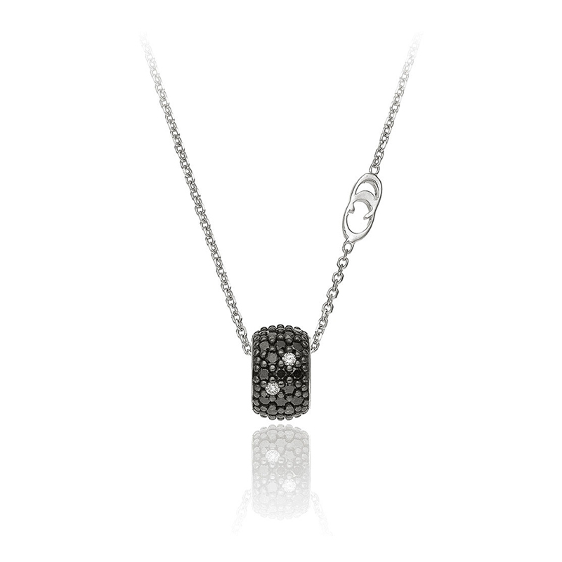 18K WHITE GOLD FOREVER STAR PENDANT WITH BLACK AND WHITE DIAMONDS. BD-0.59, DIA-0.08, VS-G