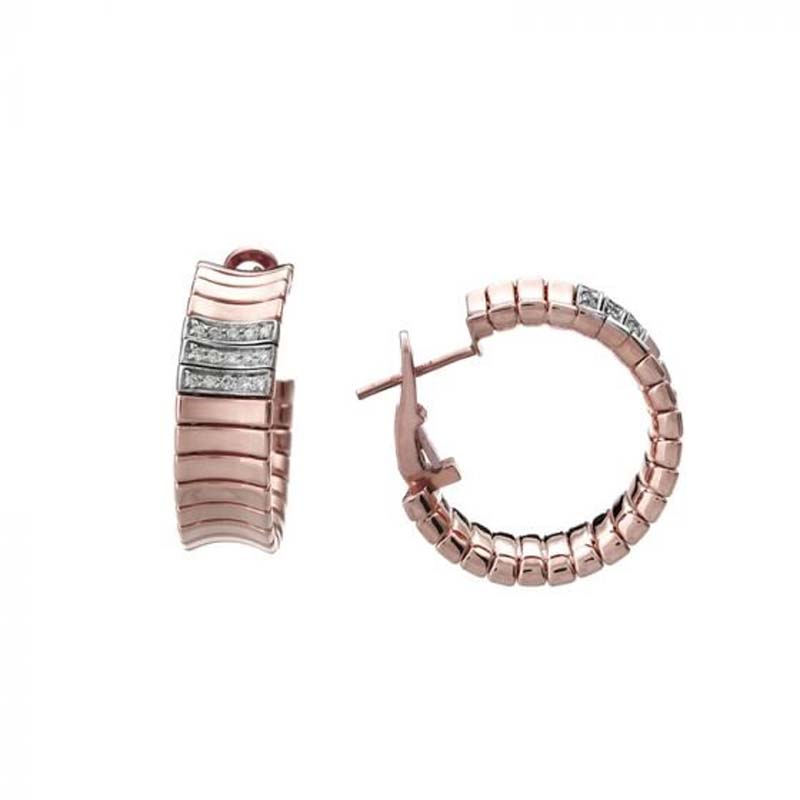 18K WHITE AND PINK GOLD SUPREME DIAMOND HOOP EARRINGS. .21ctw