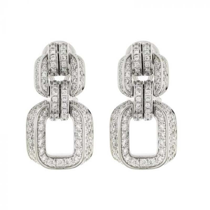 18K WHITE GOLD FEBO PAVE DIAMOND LINK EARRINGS. 