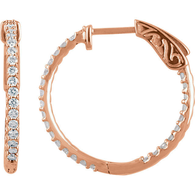 14K Rose 3/4 CTW Diamond Inside/Outside Hoop Earrings