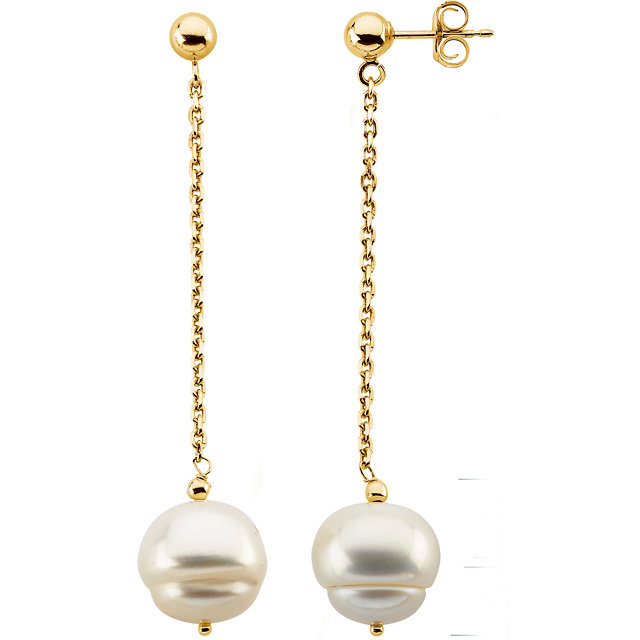 Sterling Silver 9-11mm Freshwater Cultured Pearl Dangle Earrings