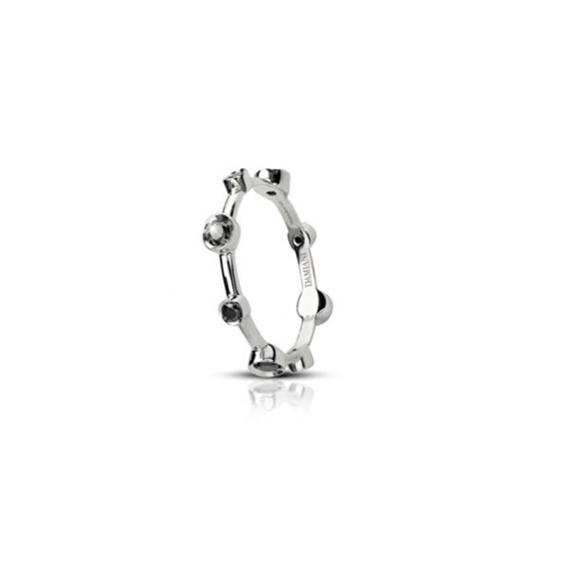DAMIANI 18K WHITE GOLD WITH BLACK DIAMONDS MOON DROP RING SIZE 15 0.4000.