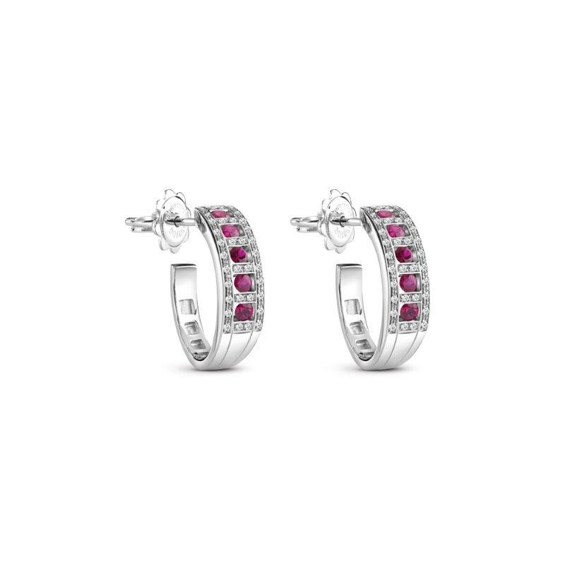 DAMIANI 18K WHITE GOLD DIAMOND AND RUBIES BELLE EPOQUE EARRINGS DIA-0.2040. RUBBIES-0.500