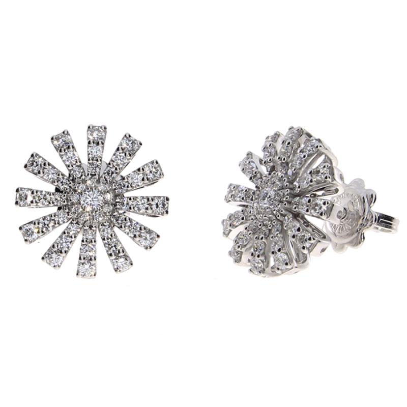 18K WHITE GOLD MARGHERITA EARRINGS WITH DIAMONDS GLR-4.80 DIA-0.9580. 