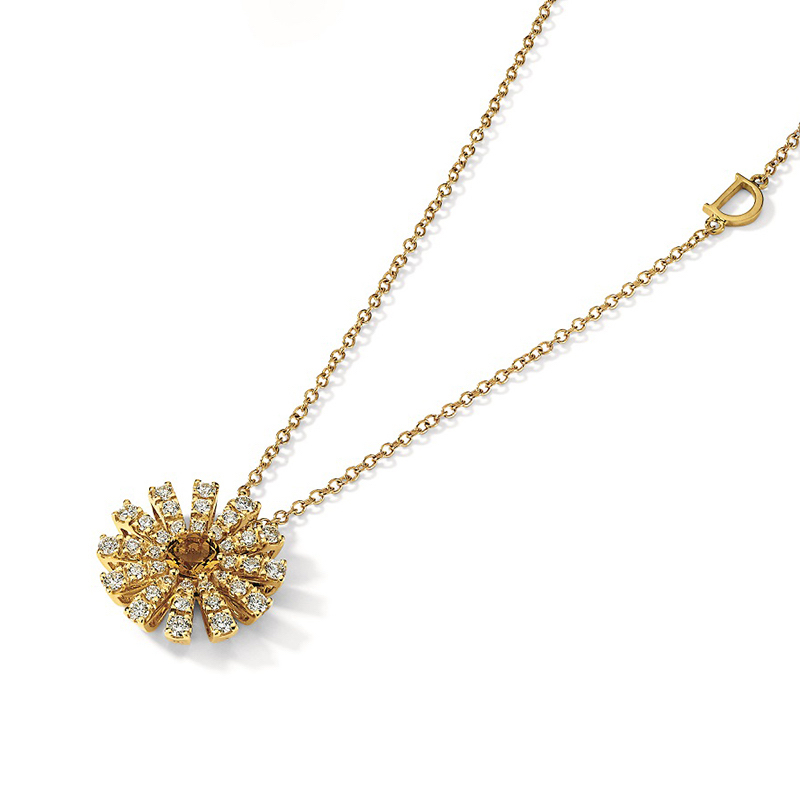 Damiani 18k Yellow Gold Flower Necklace Diamond Citrine Quartz 0.56ctw. 