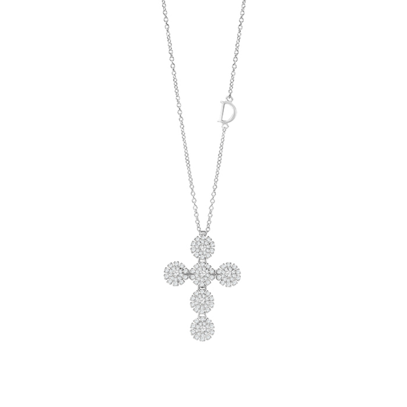 18k White Gold Margherita Cross Necklace with Diamonds 0.62ctw. 