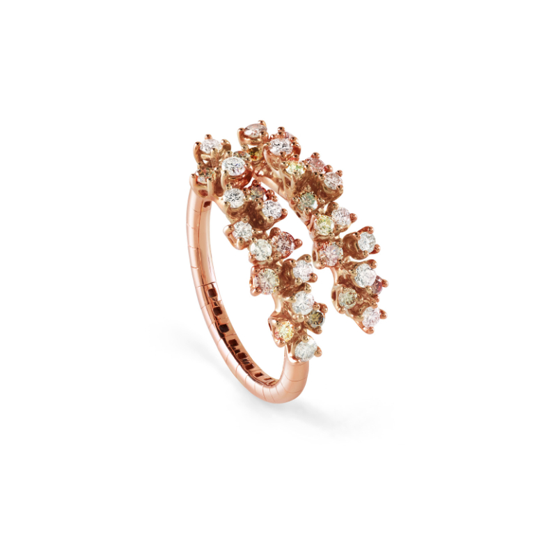 Damiani 18k Pink Gold Mimosa Flexi Diamond Ring. 