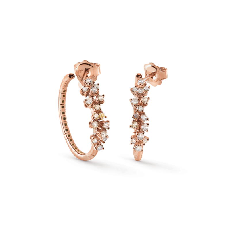 DAMIANI 18K ROSE GOLD BROWN DIAMOND MIMOSA EARRINGS 0.6900. 