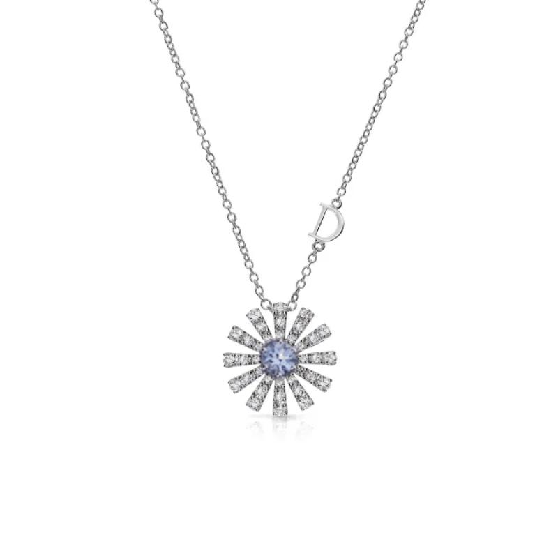 Margherita Necklace in 18K White Gold with Diamonds and Aquamarine (0.42ctw). 