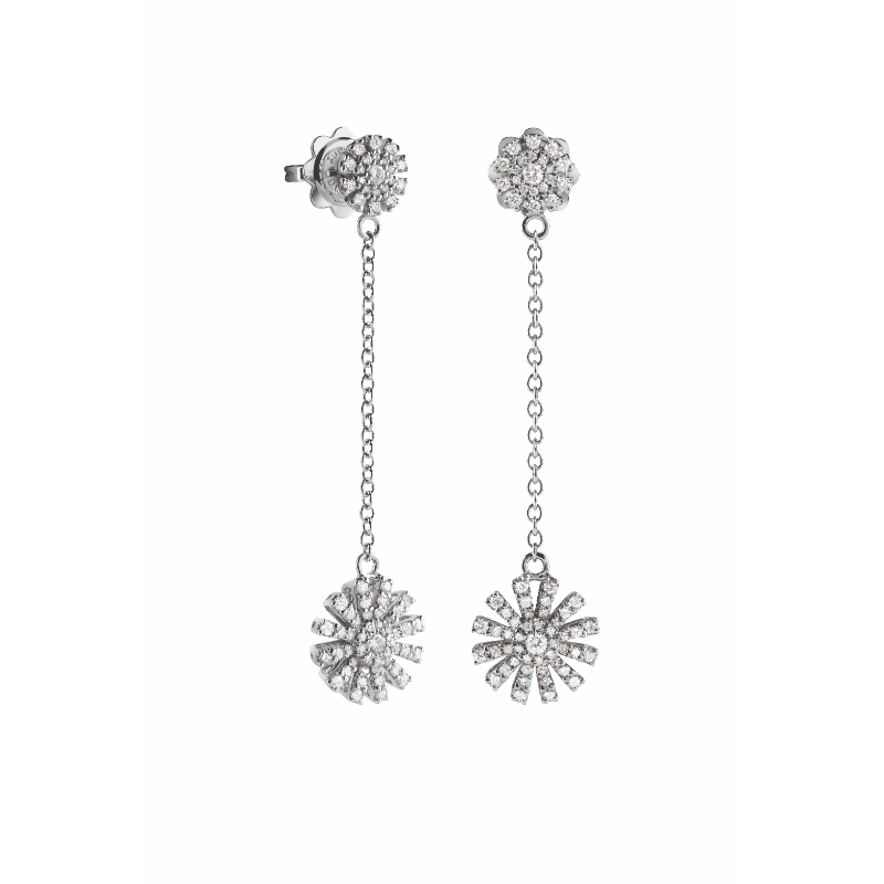DAMIANI 18K WHITE GOLD DIAMOND MARGHARITA HANGING EARRINGS 0.6440. 
