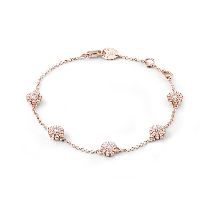 DAMIANI 18K ROSE GOLD MARGHERITA BRACELET WITH WHITE AND CHAMPAGNE DIAMONDS. 0.52ct