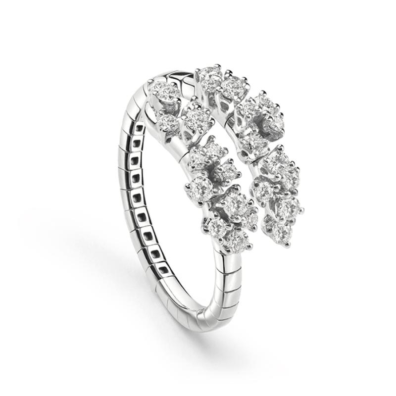 Damiani 18k White Gold Mimosa Flexi Diamond Ring. 