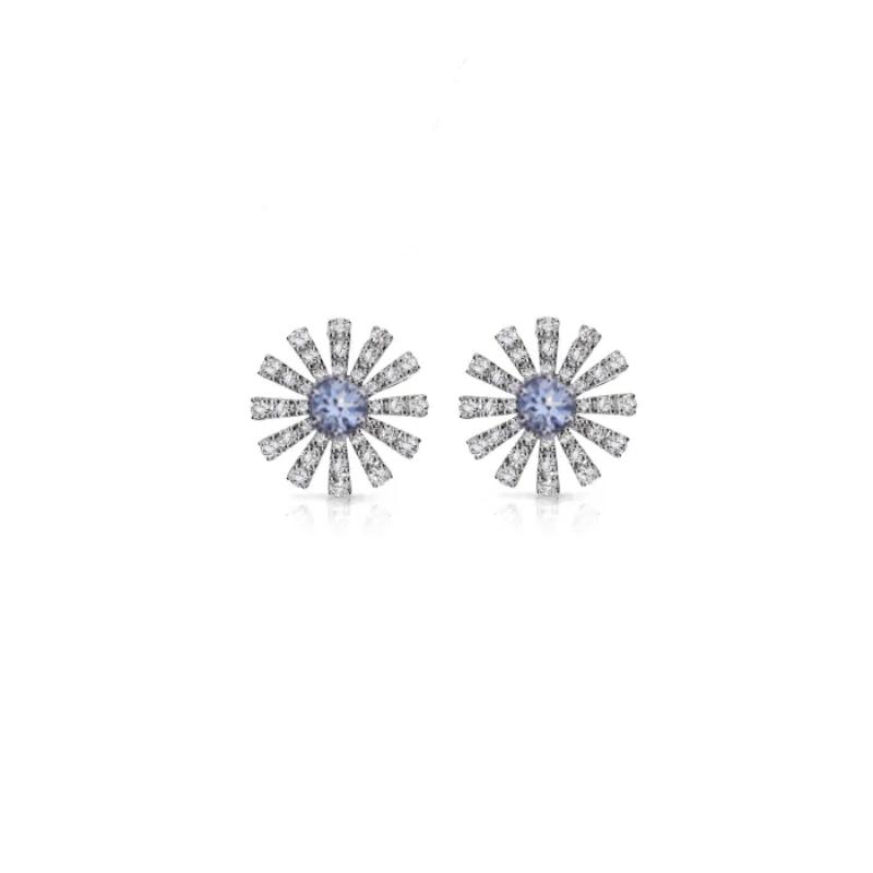 18K WHITE GOLD MARGHERITA EARRINGS WITH DIAMOND AND AQUAMARINE 0.42. 