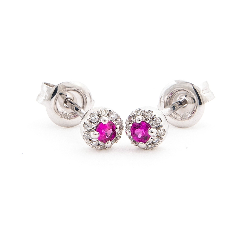 SMALL RUBY DIAMOND STUD EARRINGS (14K WG)