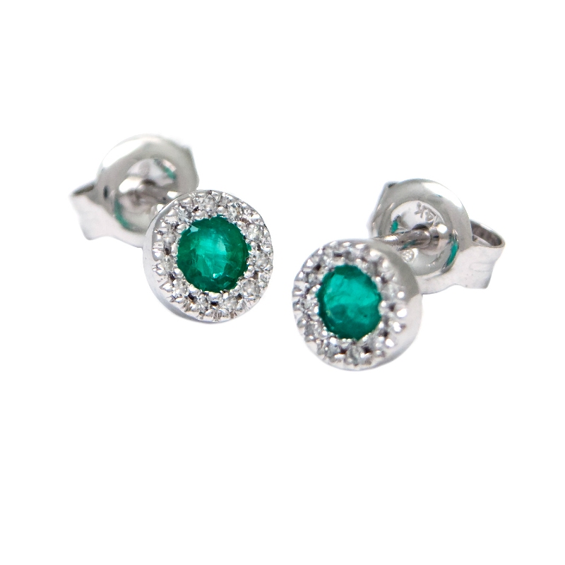 EMERALD W/ DIAMOND STUD HALO EARRING (14K)