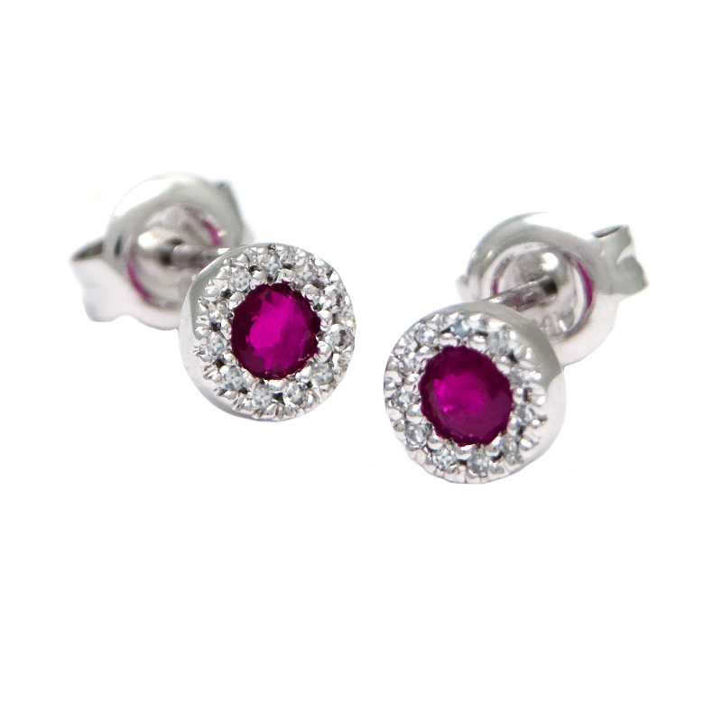 RUBY W/ DIAMOND STUD HALO EARRING (14K WG)