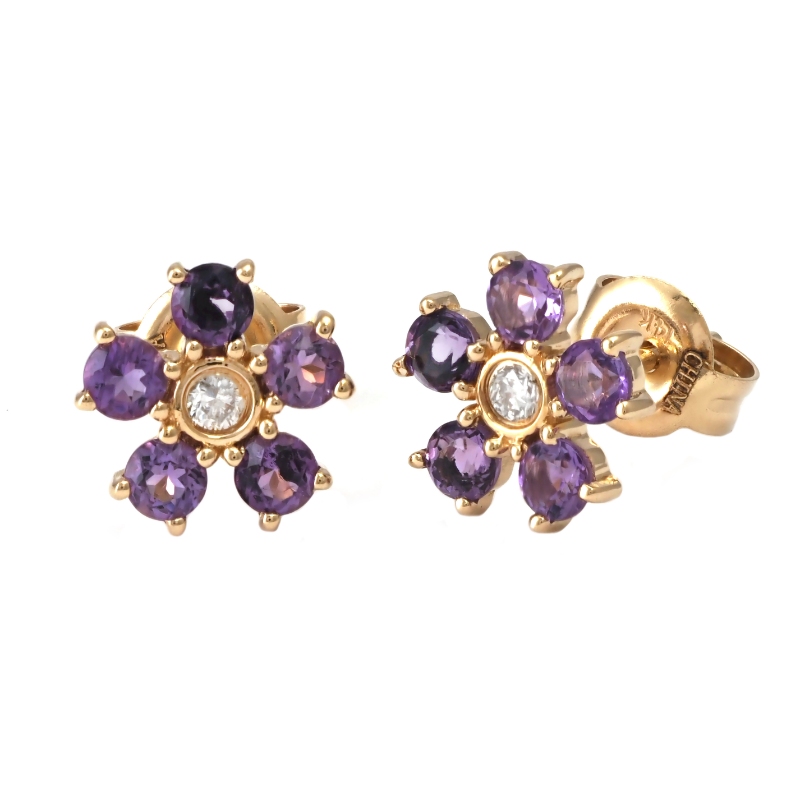 AMETHYST DIAMOND FASHION EARRING (14KYG)