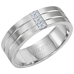 Gents 14k White Gold 7mm Comfort Fit Sparkling Band
