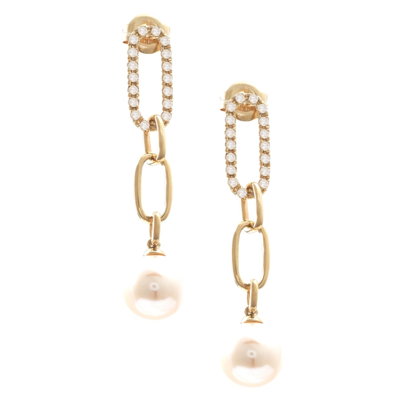 DIAMOND AND PEARL PAPER CLIP EARRING (14K)
