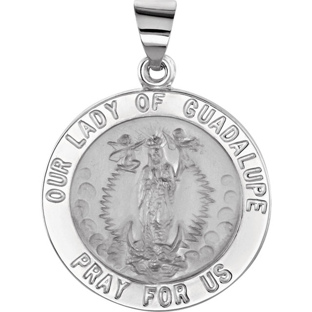 14K Yellow 15mm Round Hollow Our Lady of Guadalupe Medal