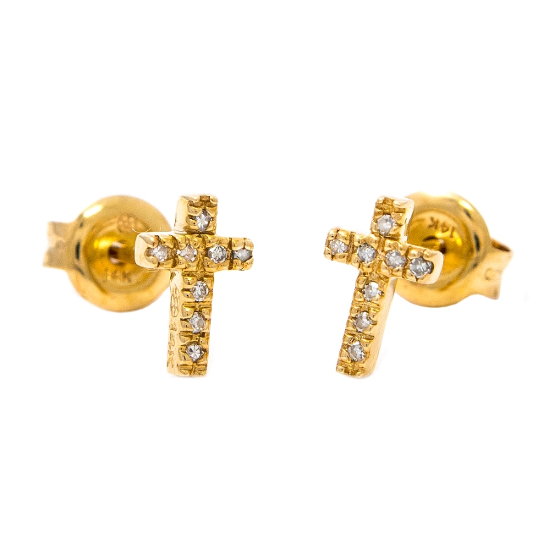 DIAMOND CROSS EARRINGS (YG)
