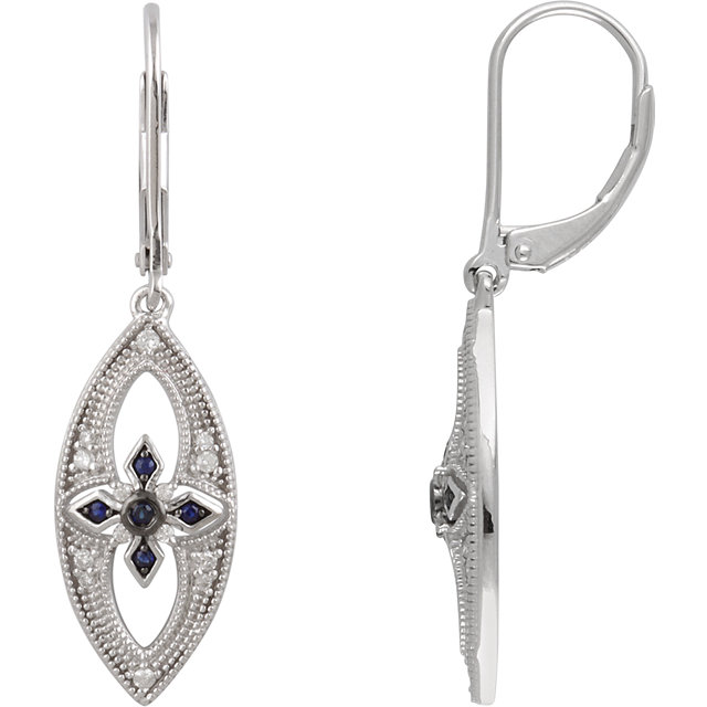 Sterling Silver Sapphire & 1/6 CTW Diamond Lever Back Earrings