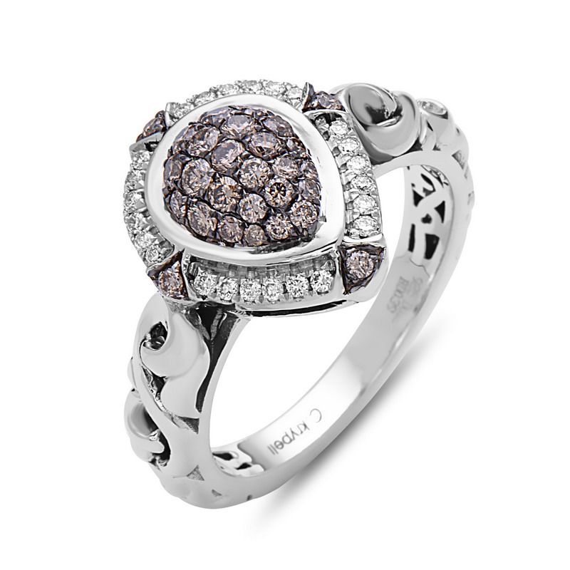 Sterling Silver Pear Pave Ring .13Ctw K-L Si3-I1 .40Ctw Brown Diamonds