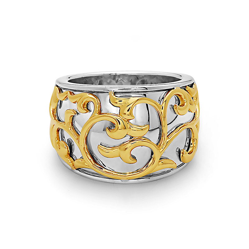 Sterling Silver  & 18Kg Ivy Lace Band Ring