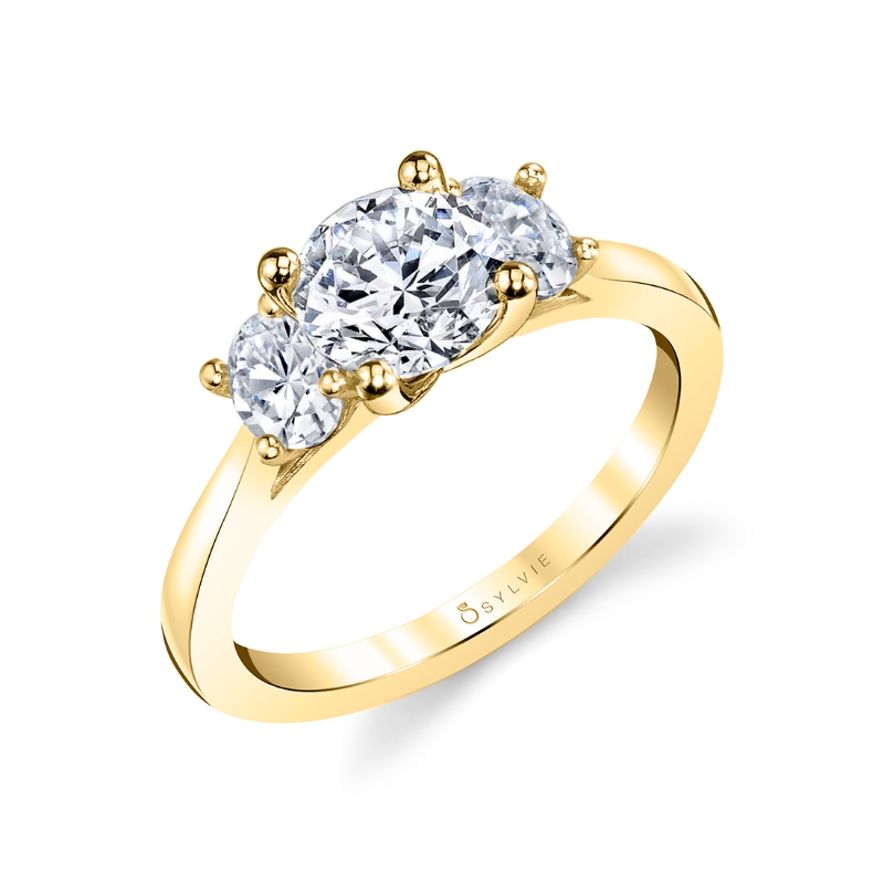 Three Stone Engagement Ring with Oval Side Stones - Guinevere