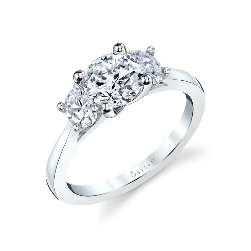 Three Stone Engagement Ring with Oval Side Stones - Guinevere