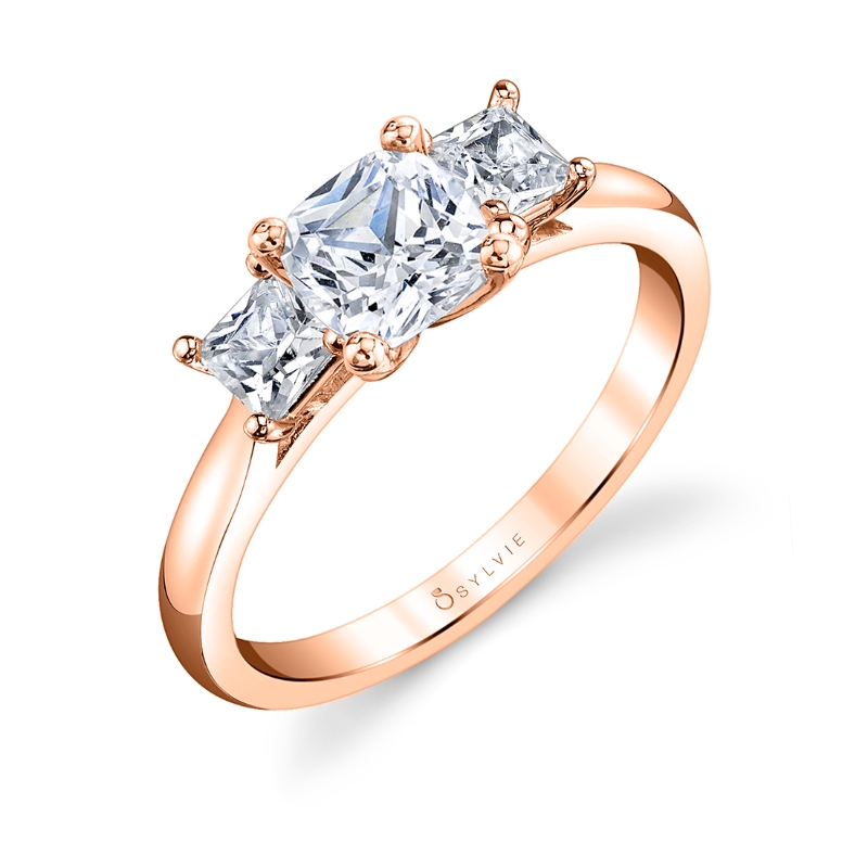 Three Stone Cushion Cut Engagement Ring - Micheline