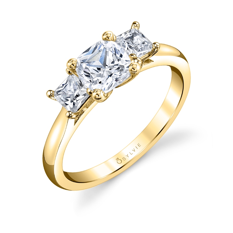 Three Stone Cushion Cut Engagement Ring - Micheline