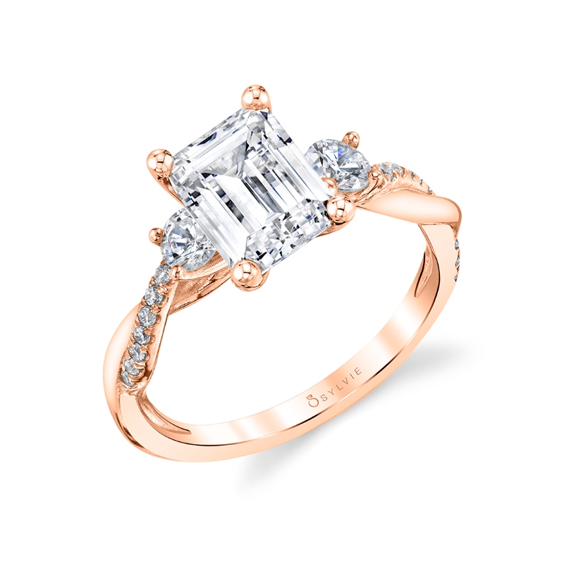 Emerald Cut Three Stone Spiral Engagement Ring - Evangeline