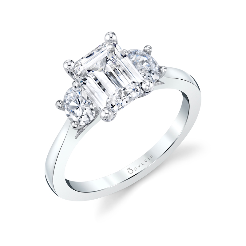 Three Stone Emerald Cut Engagement Ring - Guinevere