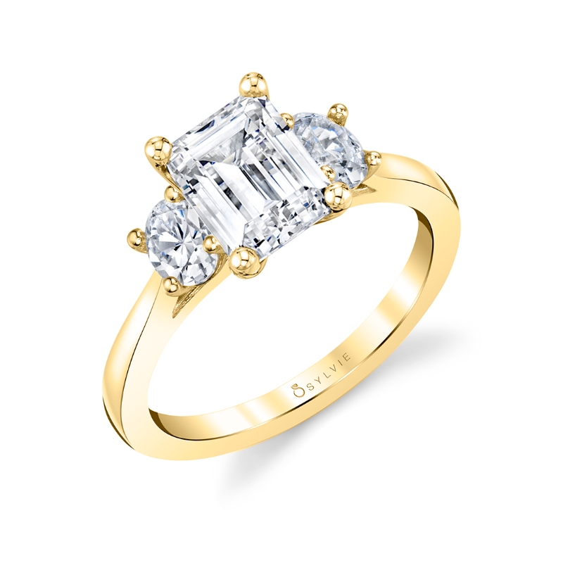 Three Stone Emerald Cut Engagement Ring - Guinevere