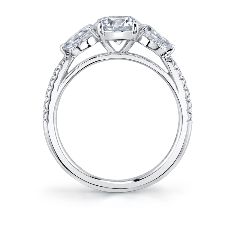 Round Cut Three Stone Engagement Ring With Pear Shaped Side Stones - Vanna