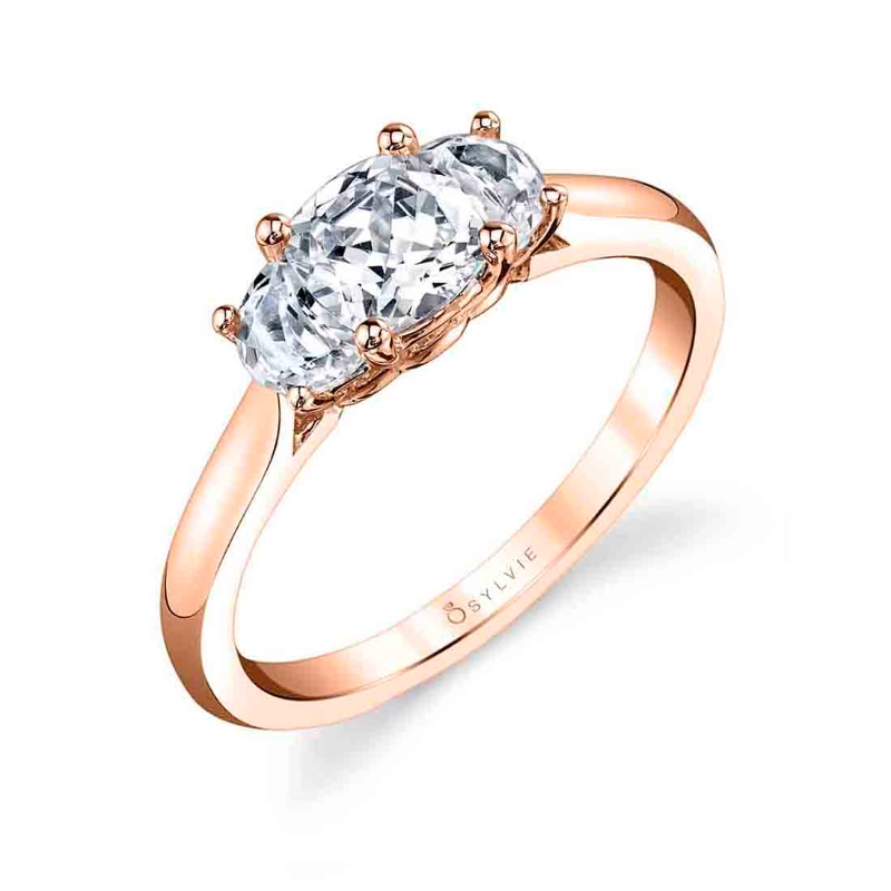Three Stone Cushion Engagement Ring - Melisandre