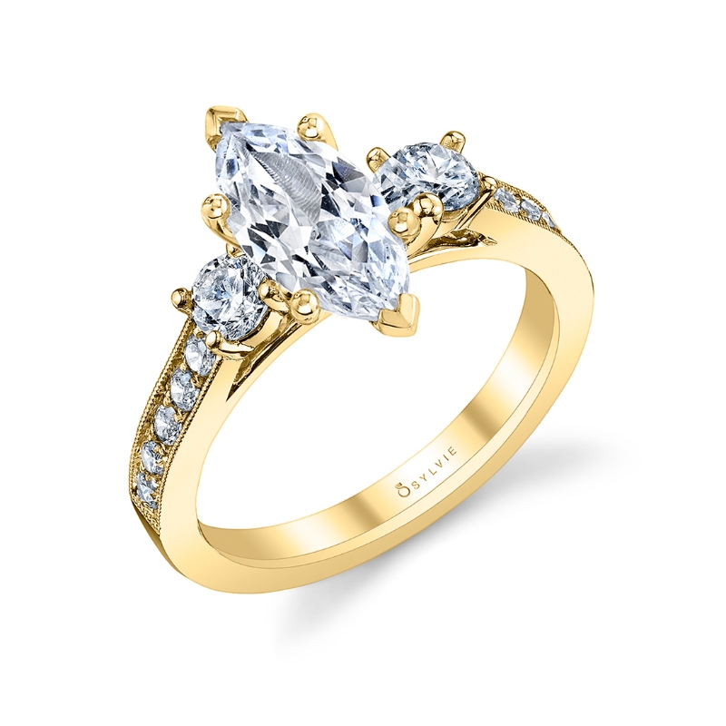 Marquise Cut Vintage Inspired Three Stone Engagement Ring - Noella